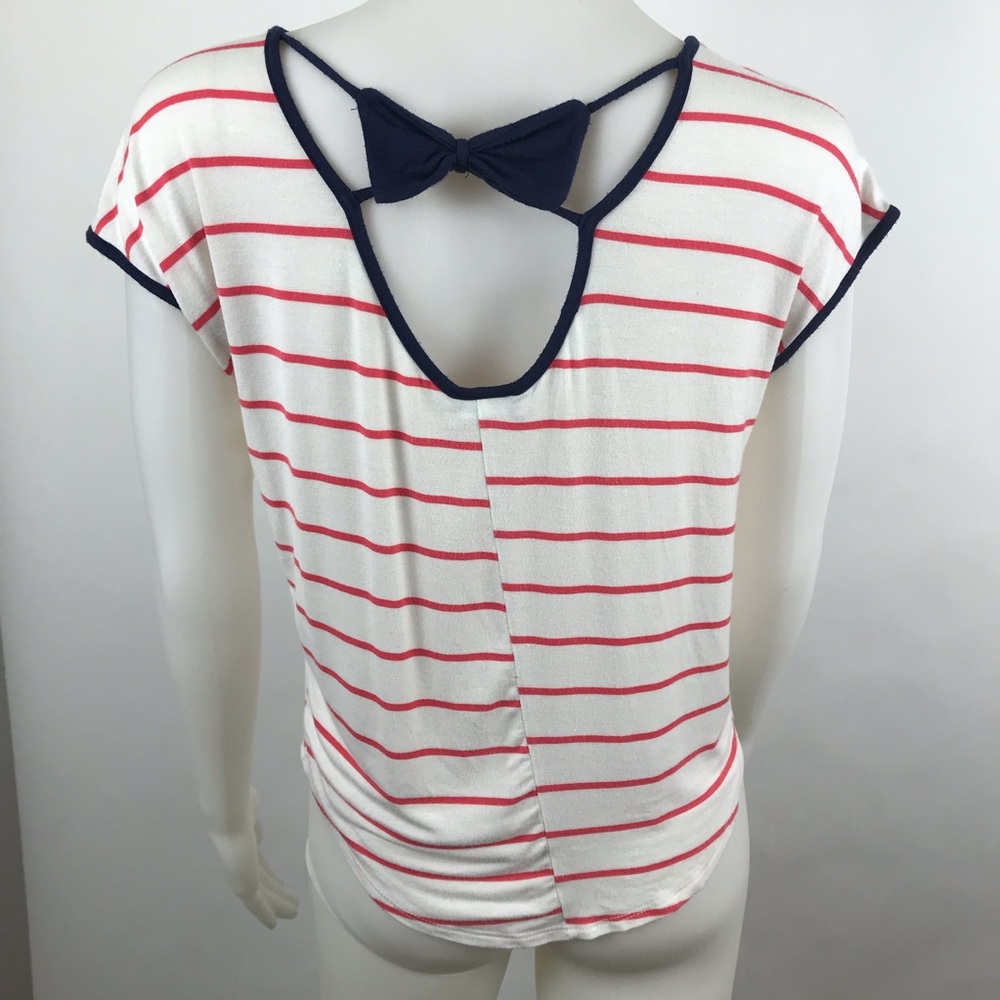 Women’s Retro Top Nautical Striped Back Bow Small